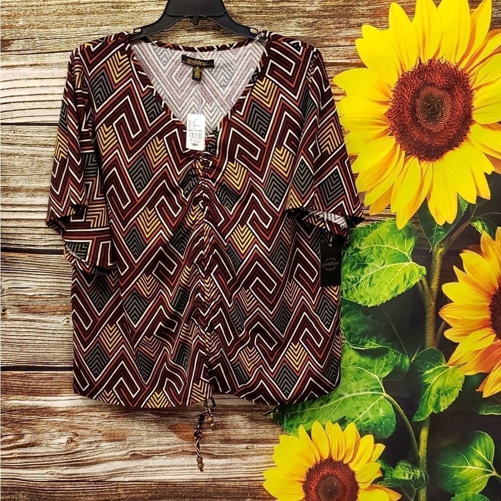 Goddess short Sleeve pull over blouse multicolored